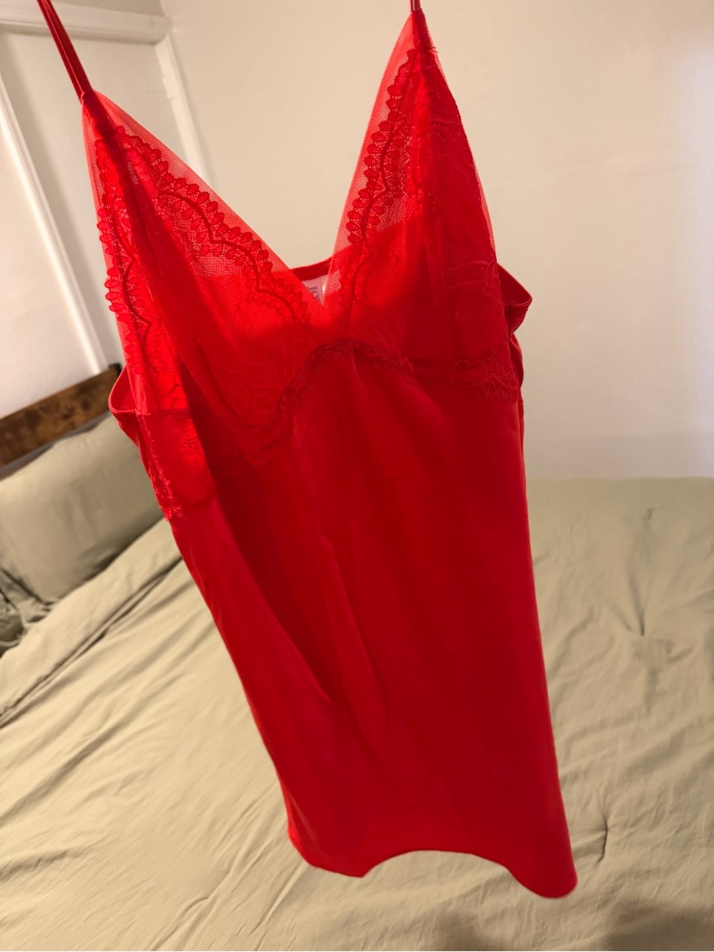 Red Lace-Trim Slip - Women's V-Neck Chemise